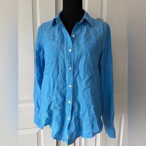 Lilly Pulitzer Vibrant Blue Casual Button-Down Linen Shirt Small
